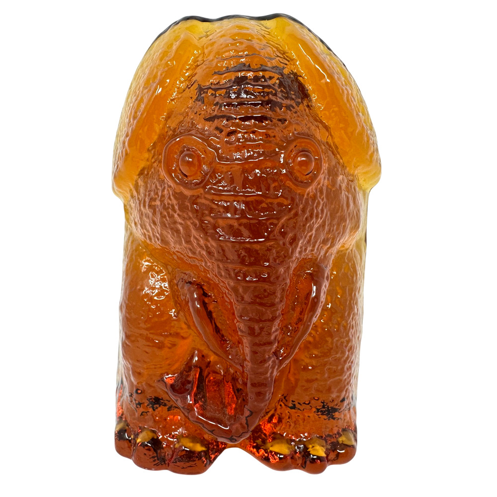 Blenko Glass Elephant Bookend Figurine Amber Signed Sticker MCM Art Decor Rare
